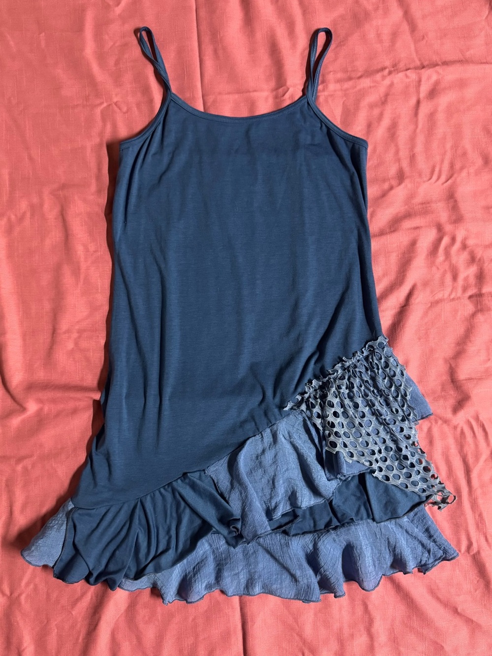 Pretty Angel Blue Asymmetrical Ruffle Lace Lagenlook Mini Dress